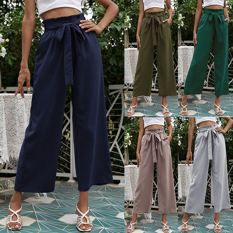 Damen Palazzo-Hose Elastischer Bund Bindegürtel Schwarz Eveloria - Eveloria