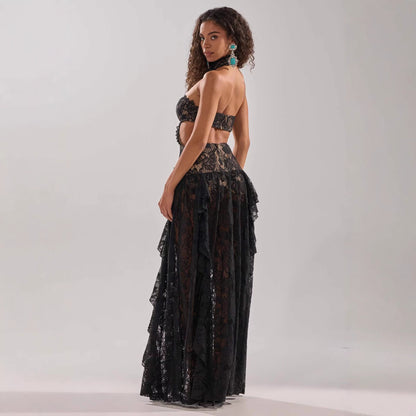 Eveloria Damen Abendkleid Spitze Hochgeschlossen