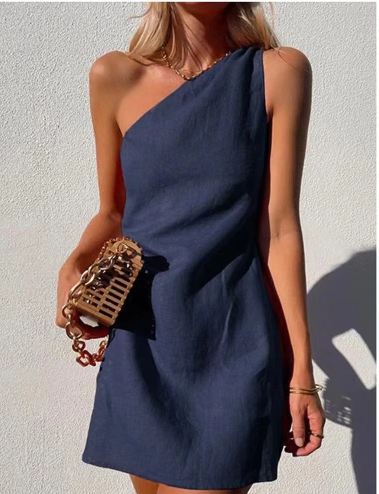 Damen Minikleid Asymmetrisch Einseitig Schmaler Träger