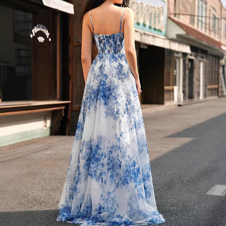 Damen Maxikleid Florales Muster Schwingender Rock