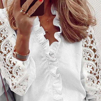 Damen Bluse Rüschendetails Spitzenärmel Eveloria - Eveloria