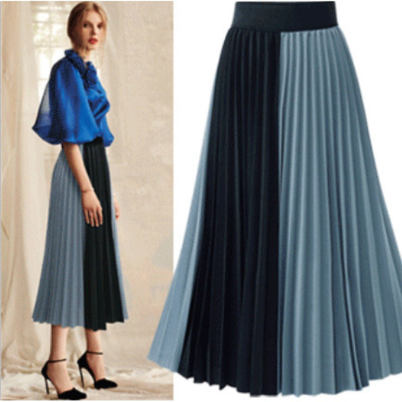Damen Midi-Rock Plissee Farbblockdesign Eveloria