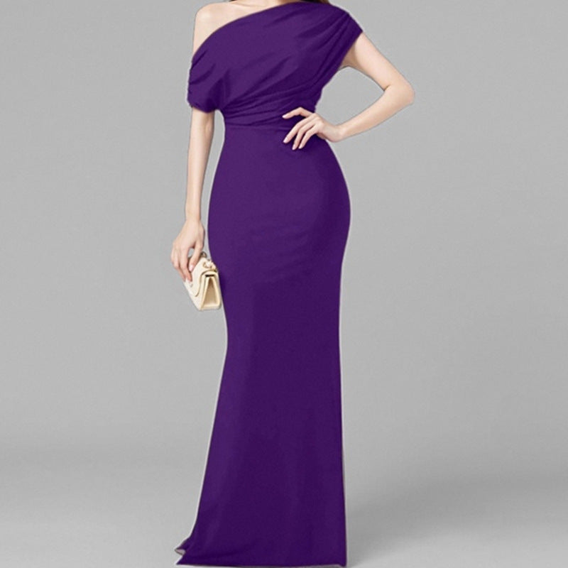 Damen Maxikleid Asymmetrischer Ausschnitt Tailliert Eveloria