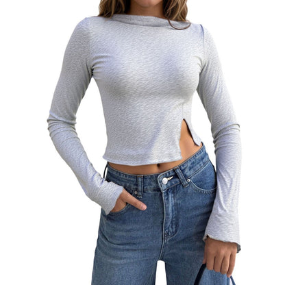 Damen Cropped Langarmshirt Seidenmix Elegantes Design