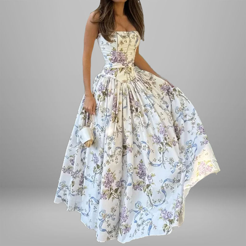 Damen Maxikleid Floralmuster Gerafftes Oberteil Eveloria