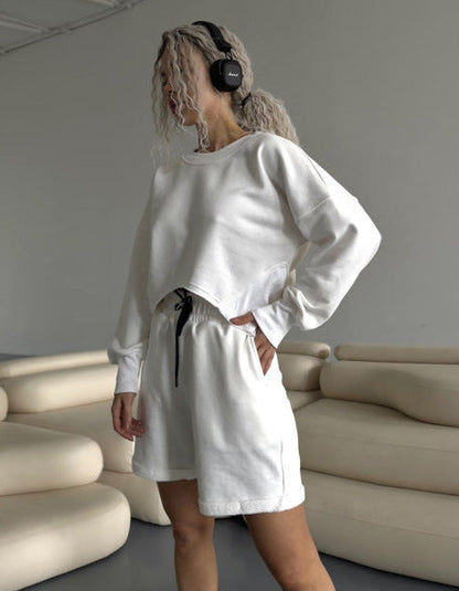 Damen Sweatshirt-Shorts-Set Kordelzug Bunt