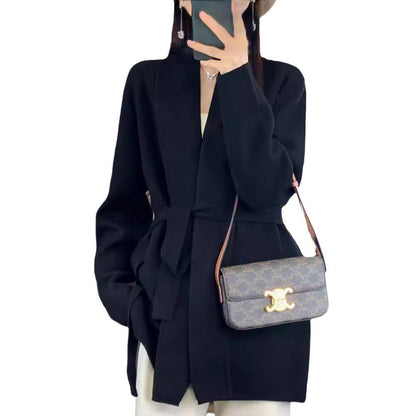 Damen Strickjacke mit Bindegürtel und Taschen Eveloria