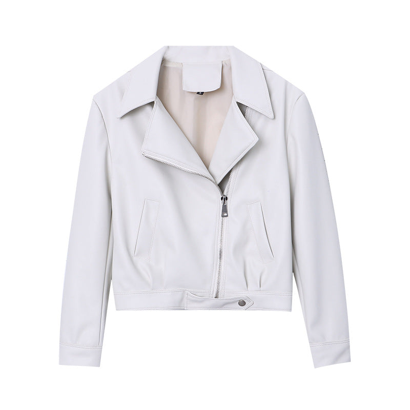 Damen Kunstlederjacke Reißverschluss Moderner Kragen Eveloria