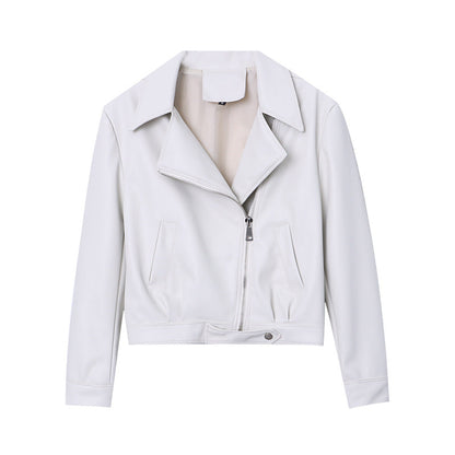 Damen Kunstlederjacke Reißverschluss Moderner Kragen Eveloria