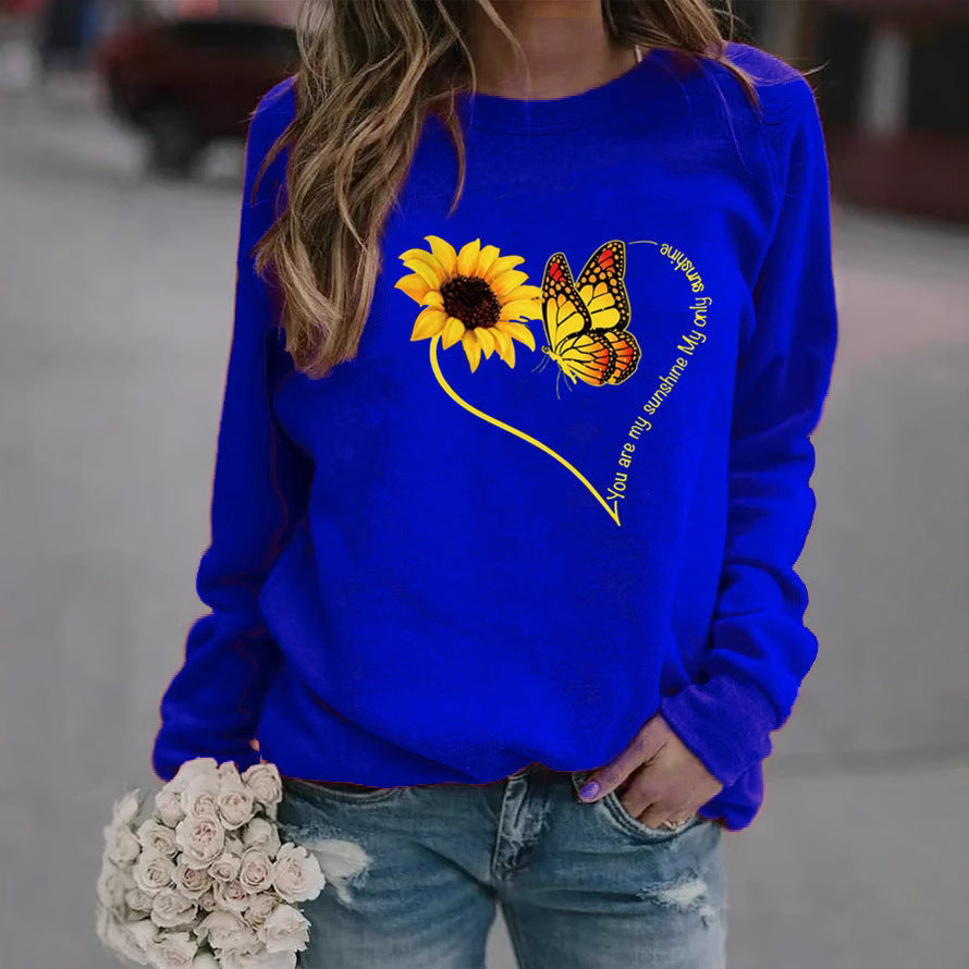 Damen Sweatshirt Grafisches Motiv Schmetterling Sonnenblume Eveloria