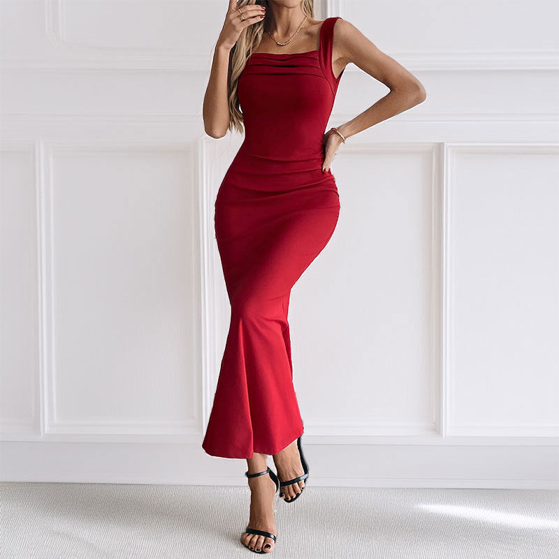Damen Maxikleid Figurbetont U-Ausschnitt Elegantes Design Eveloria