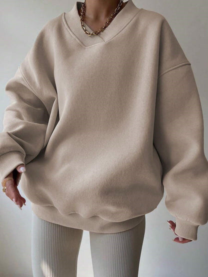 Damen Oversized Sweatshirt V-Ausschnitt Breiter Bund Eveloria