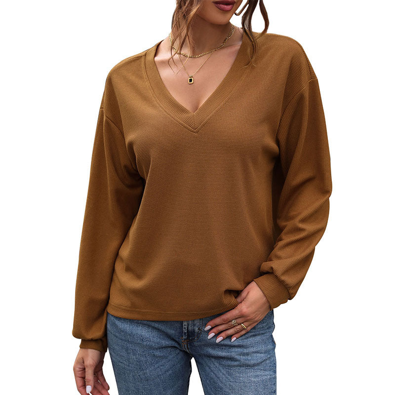 Damen Pullover V-Ausschnitt Waffelstrick Eveloria