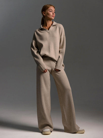 Damen Polopullover Weitbeinhosen Set