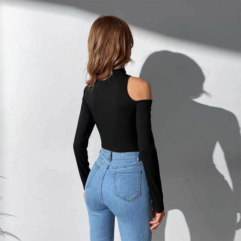 Damen Ein-Schulter-Bodysuit Langärmlig Eleganter Schnitt