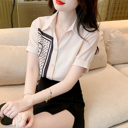 Damen Bluse mit Kunstmotiv und Kurzärmeln Eveloria - Eveloria