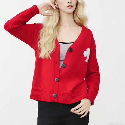 Damen Strickjacke Weich Herzstickerei Eveloria