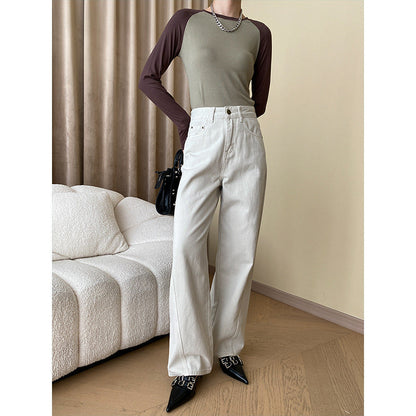 Damenweite Denim-Hose Hochbund Elegant Eveloria