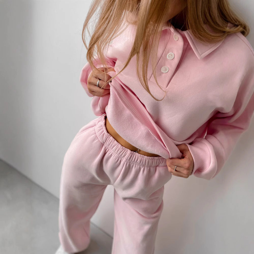 Damen Lounge-Set Polokragen Weites Oberteil und Hose Eveloria - Eveloria