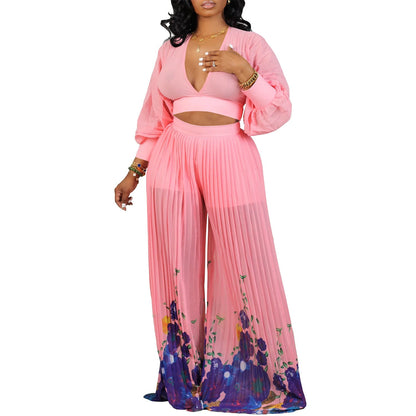 Damen Jumpsuit Voluminöse Ärmel Floralmuster Eveloria