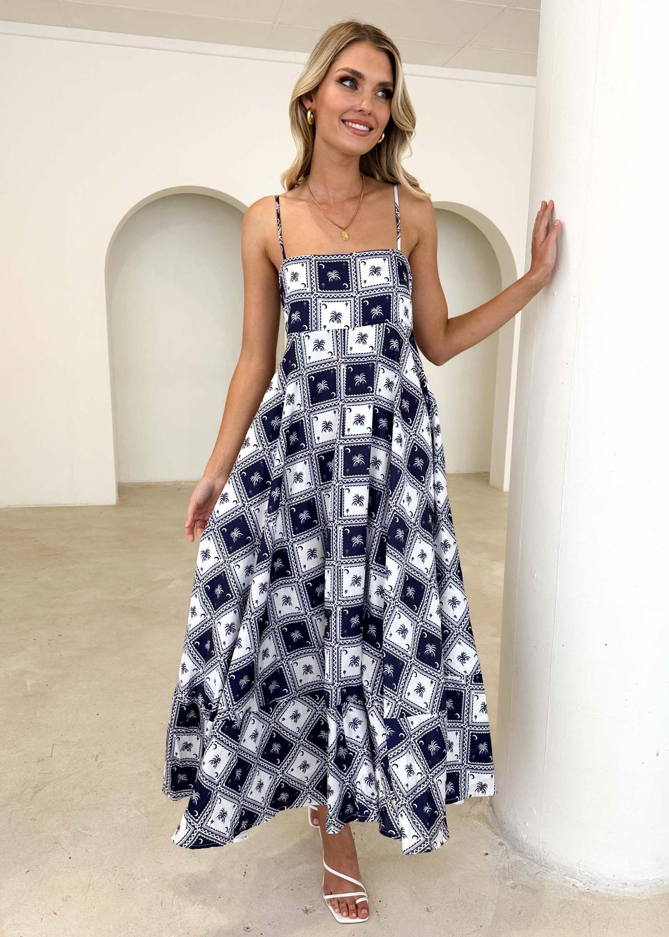 Damen Maxikleid Luftiger Schnitt Grafische Muster