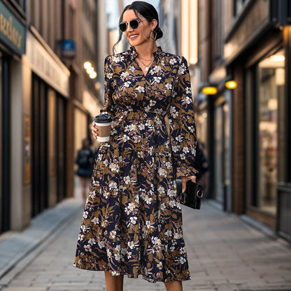 Damen Maxikleid Flora Taillengürtel Fließend
