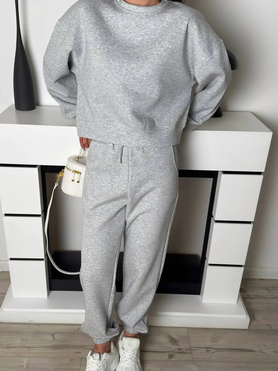 Damen Sweatset Komfort Lässig Hoch Bündchen Grau Eveloria