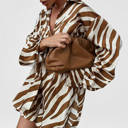 Damen Oversized Hemd mit Zebramuster Weiß