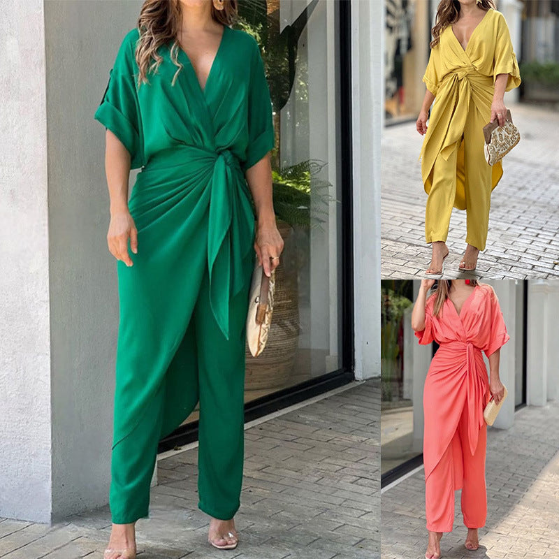 Damen Wickeljumpsuit Eleganter Schnitt Lässig Eveloria