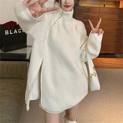 Damen Rollkragenpullover Oversized mit Reißverschluss und Rippenmuster