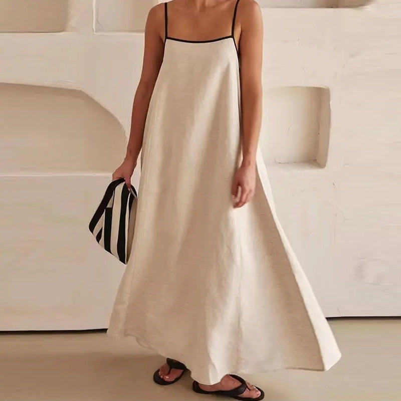Damen Maxikleid Lockerer Schnitt Verstellbare Träger Beige