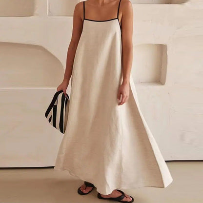 Damen Maxikleid Lockerer Schnitt Verstellbare Träger Beige