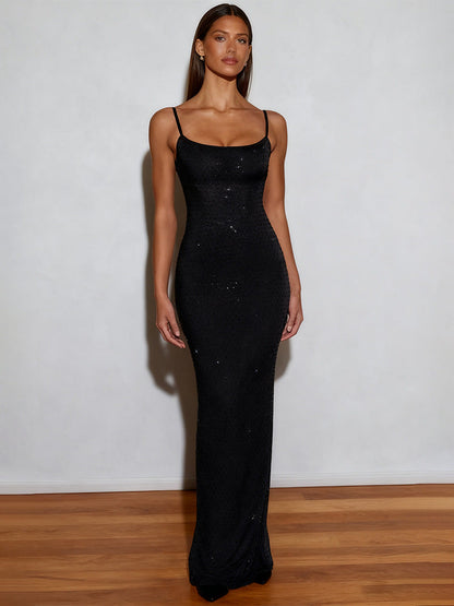 Damen Paillettenkleid mit Spaghettiträgern Figurbetont