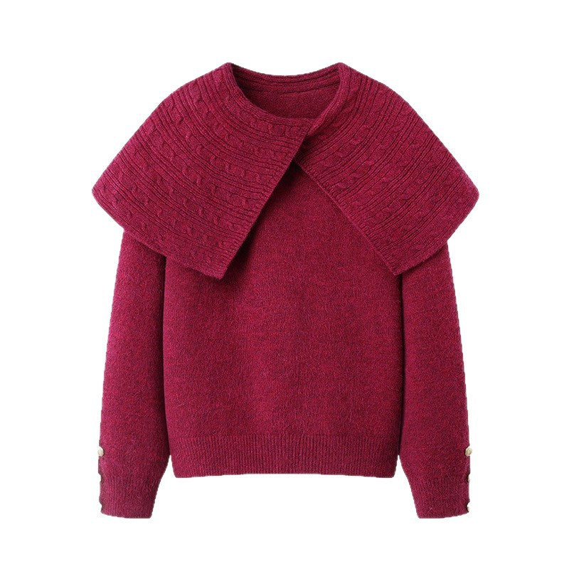 Damen Pullover Waldgrün Strukturiertem Kragen Eveloria