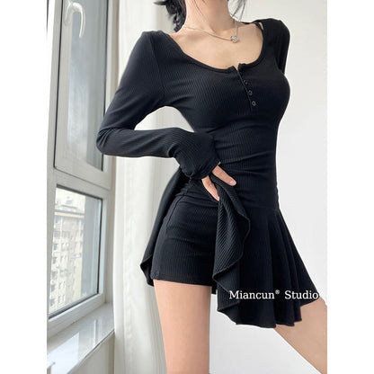 Damen Langarmkleid Fließender Rock Eveloria