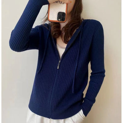 Damen Strickjacke Kapuze Reißverschluss Eveloria