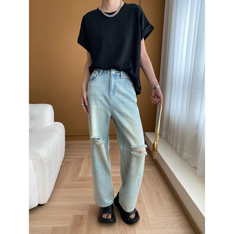 Damen V-Ausschnitt T-Shirt Lässige Ärmel Baumwolle Weiß