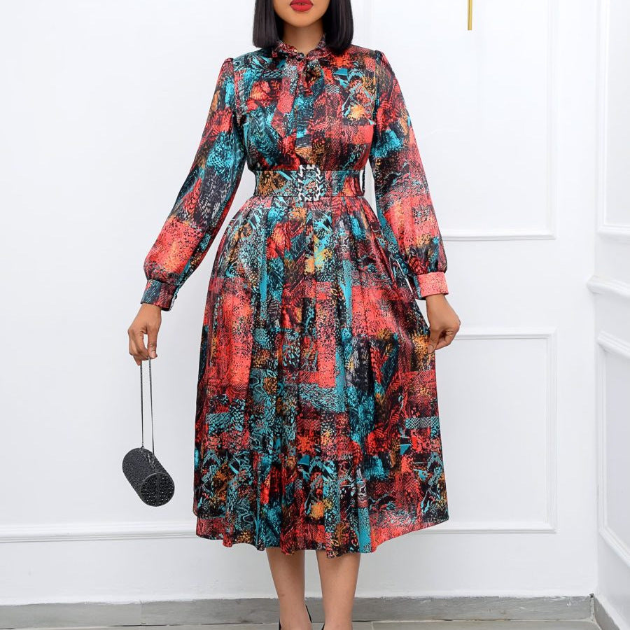 Damen Midi-Kleid mit Schleife und Gürtel Eveloria