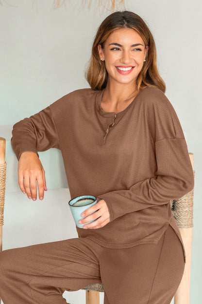 Damen Lounge-Kombinationsset Waffelmaterial Weit Schnitt
