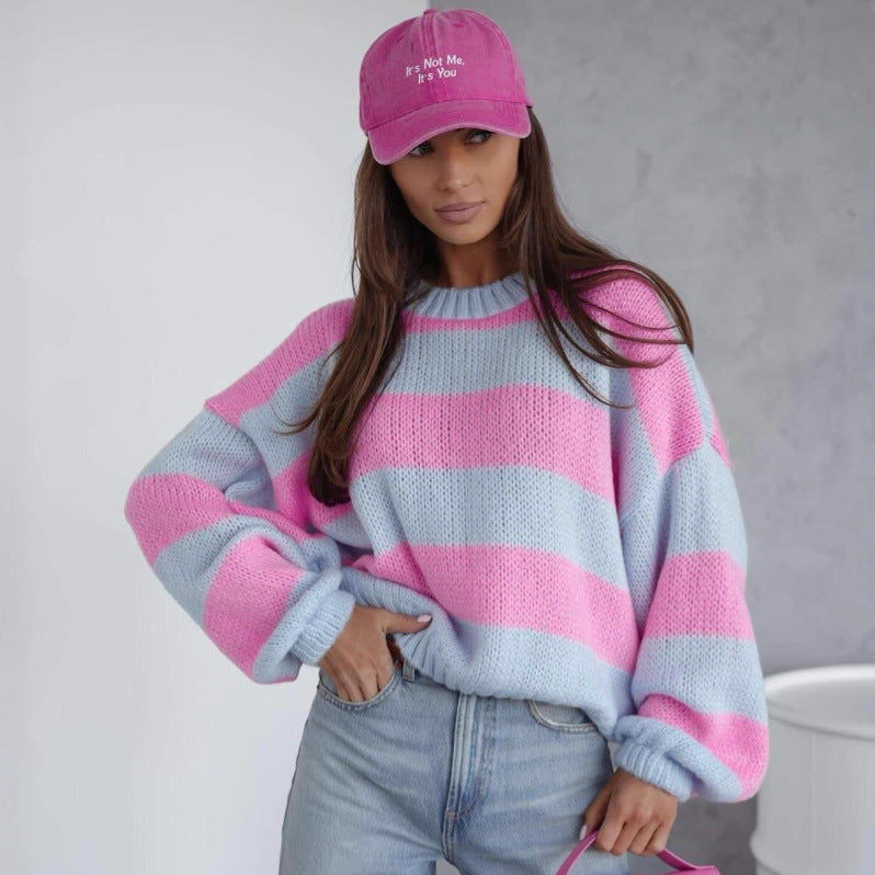 Damen Strickpullover Lässig Voluminöse Ärmel Grau Eveloria