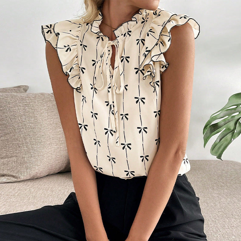 Damen Bluse Rüschendetails Floralmuster Eveloria - Eveloria