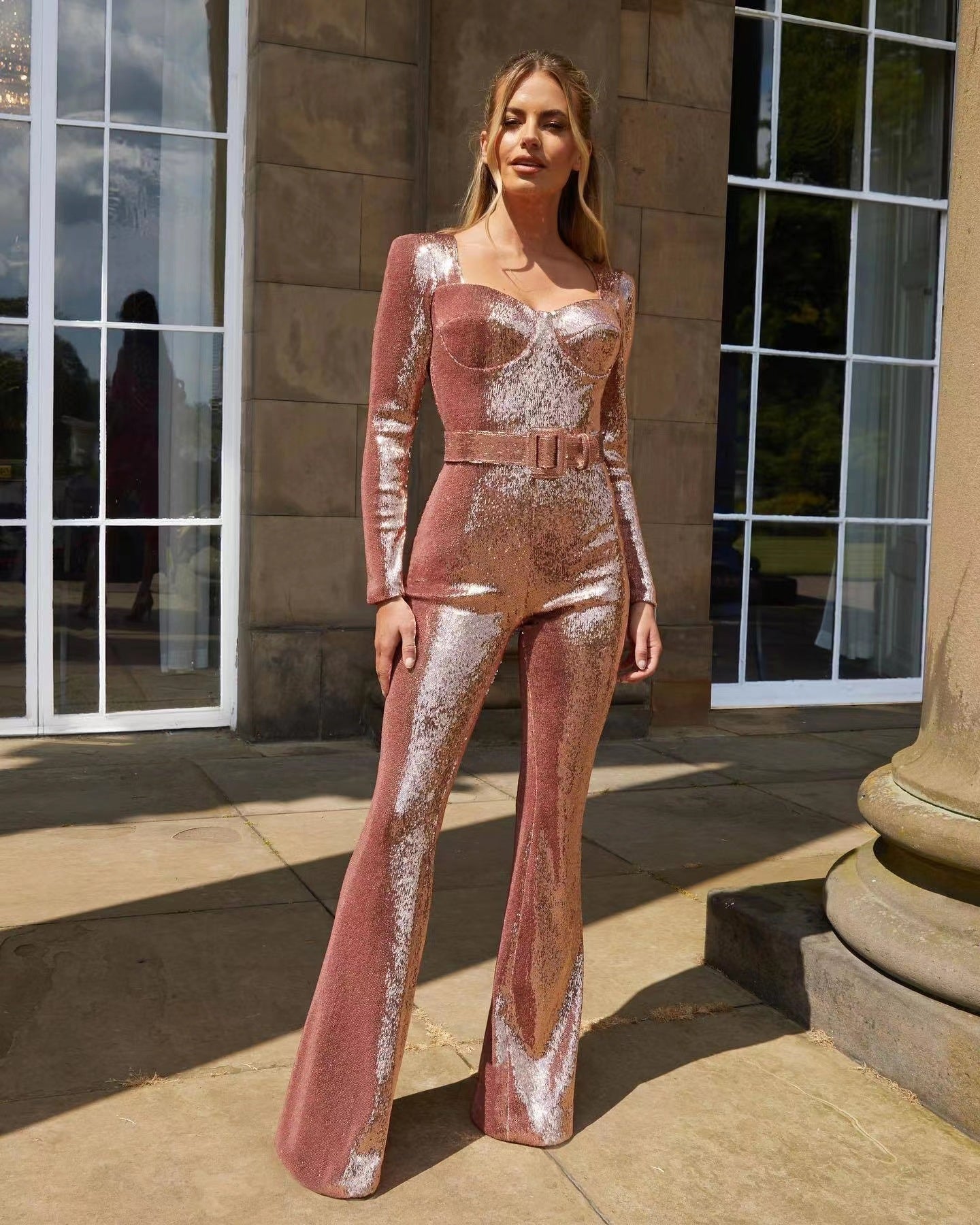 Damen Einteiler Outfit Glitzernde Applikationen Tailliert