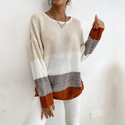 Damen Strickpullover mit Blockstreifen Lässig