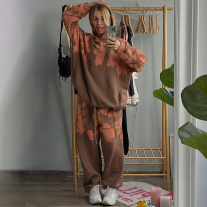 Damen Hoodie Jogginghosen Set Batik Muster