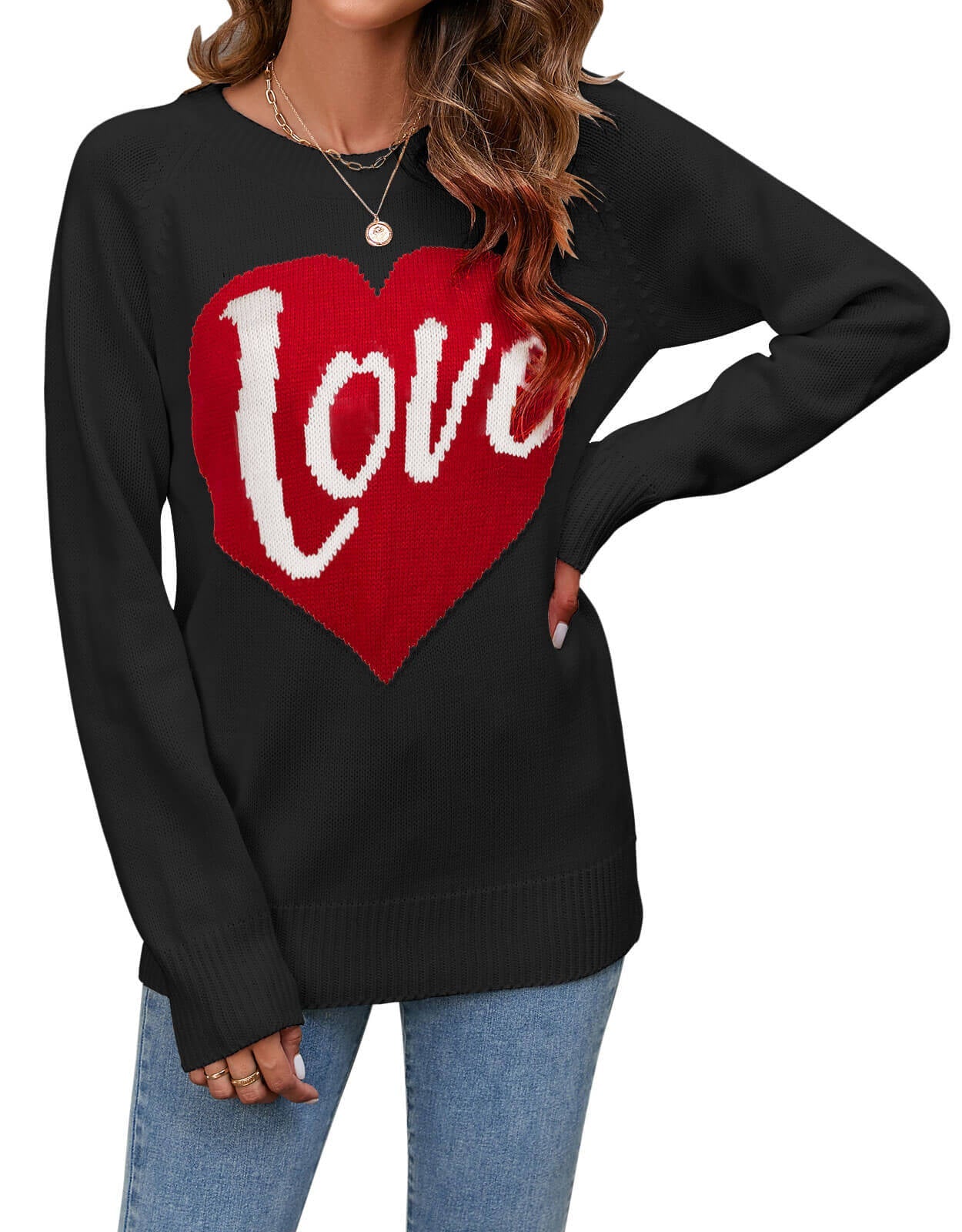Damen Strickpullover Herz-Design Eveloria