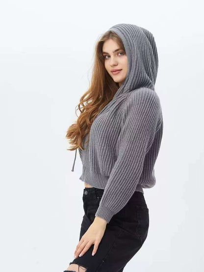 Damen Hoodie Weiches RippstrickMaterial Mit Kordelzug