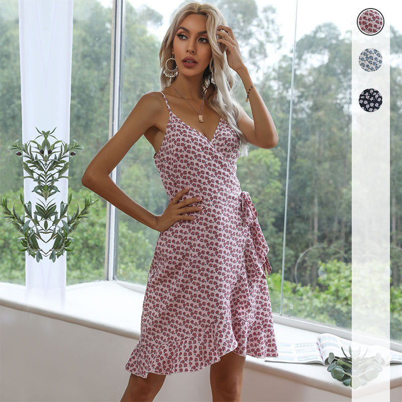 Damen Wickelkleid Floralmuster Asymmetrisch Rüschendetails - Eveloria