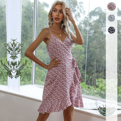Damen Wickelkleid Floralmuster Asymmetrisch Rüschendetails - Eveloria