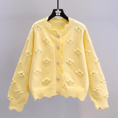 Damen Strickjacke Blumenapplikationen Kuscheljacke Eveloria