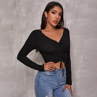 Damen Cropped mit Schnürung Rüschendetails Elegant